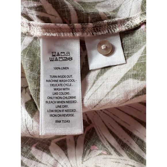 Tahari 100% Linen Palm Print Sleeveless Top - Size Medium - Picture 6 of 7